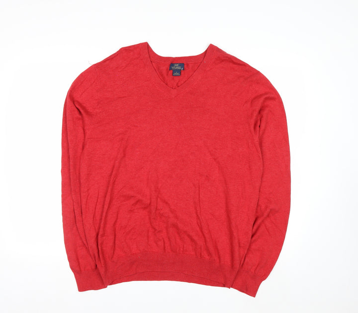 Brooks Brothers Mens Red L V-Neck Cotton Pullover Jumper