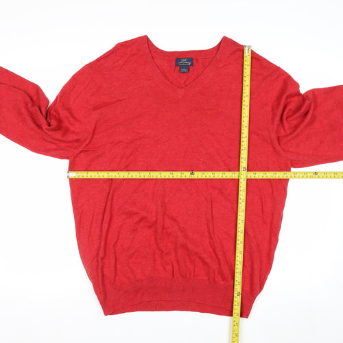 Brooks Brothers Mens Red L V-Neck Cotton Pullover Jumper