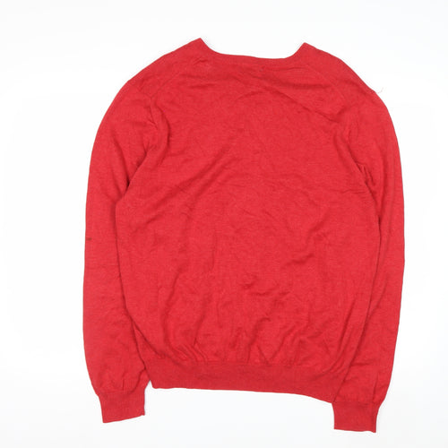 Brooks Brothers Mens Red L V-Neck Cotton Pullover Jumper