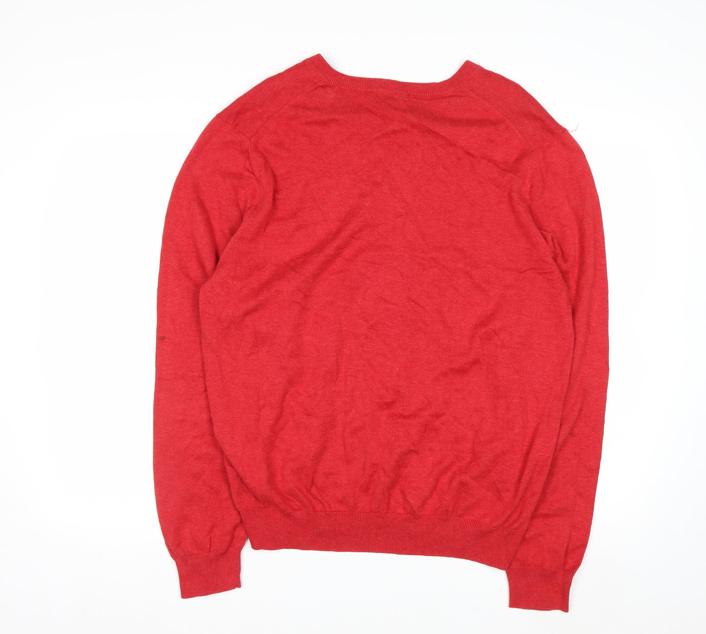 Brooks Brothers Mens Red L V-Neck Cotton Pullover Jumper