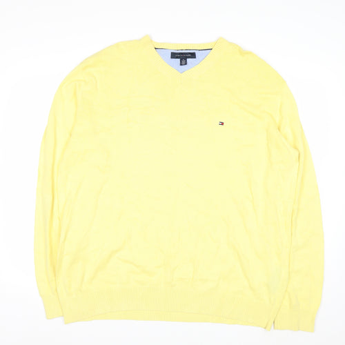 Tommy Hilfiger Men's Yellow Cotton V-Neck Jumper XL