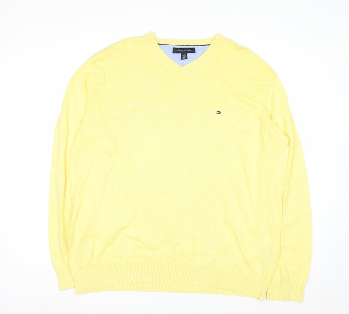 Tommy Hilfiger Men's Yellow Cotton V-Neck Jumper XL