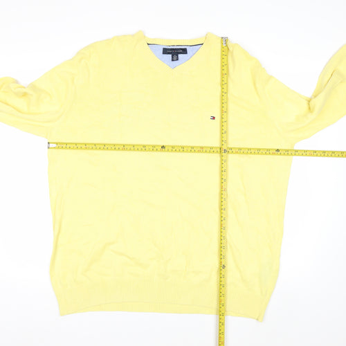Tommy Hilfiger Men's Yellow Cotton V-Neck Jumper XL