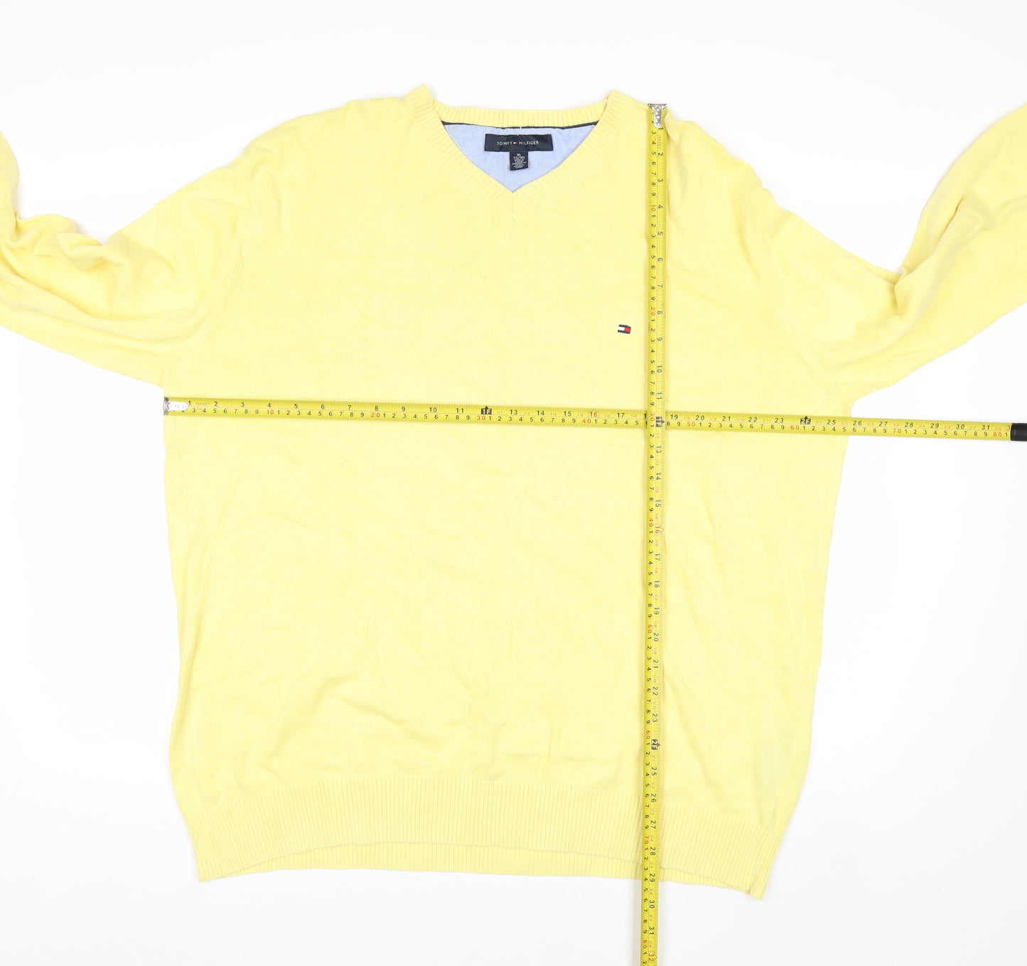 Tommy Hilfiger Men's Yellow Cotton V-Neck Jumper XL