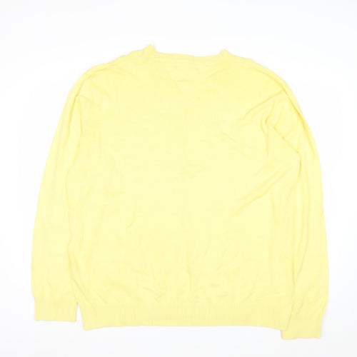 Tommy Hilfiger Men's Yellow Cotton V-Neck Jumper XL