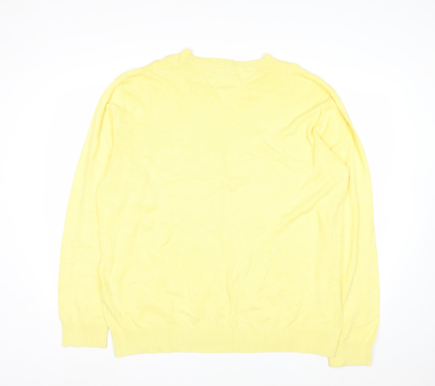 Tommy Hilfiger Men's Yellow Cotton V-Neck Jumper XL