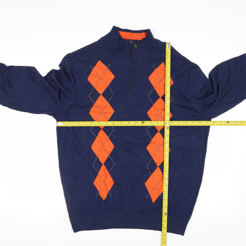 PGA TOUR Men's Blue Argyle 1/4 Zip Golf Jumper Size M