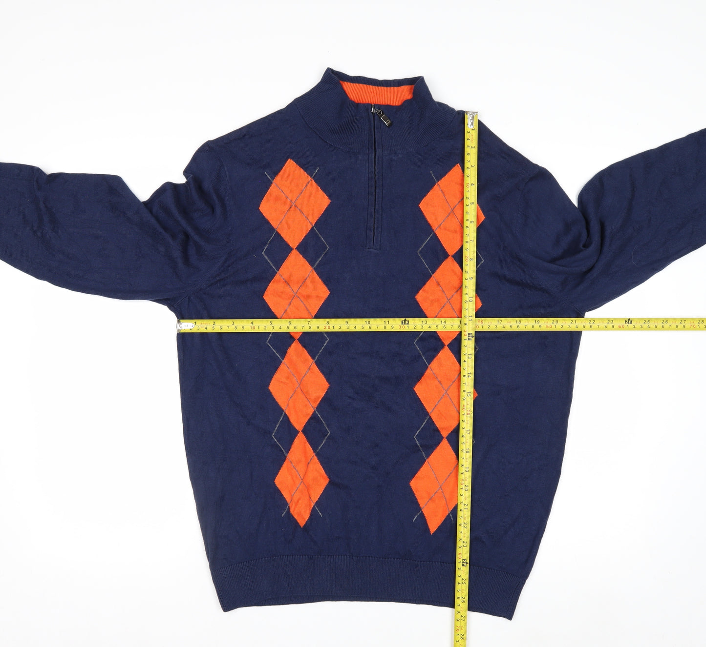 PGA TOUR Men's Blue Argyle 1/4 Zip Golf Jumper Size M
