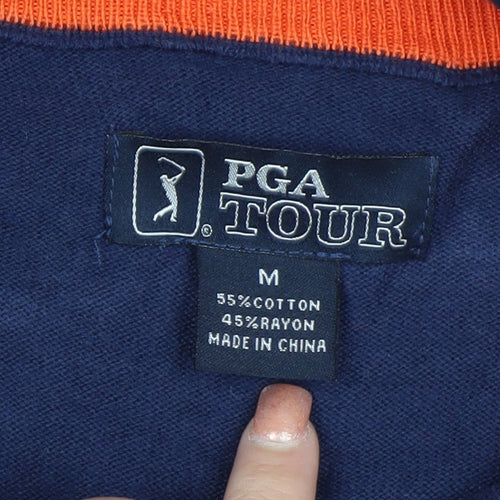 PGA TOUR Men's Blue Argyle 1/4 Zip Golf Jumper Size M