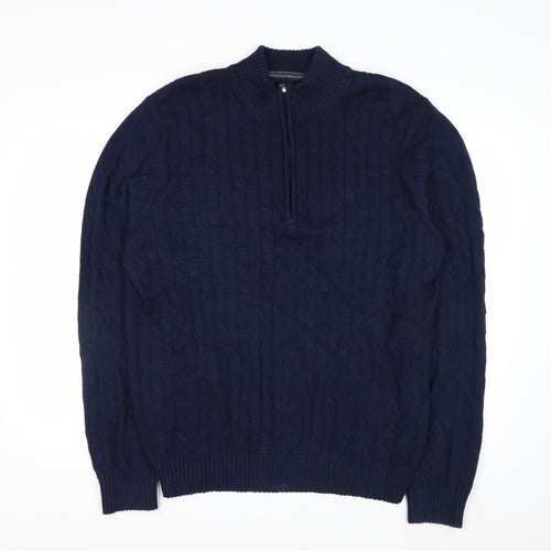 IZOD Men's Blue Cotton Cable-Knit 1/4 Zip Jumper Size L