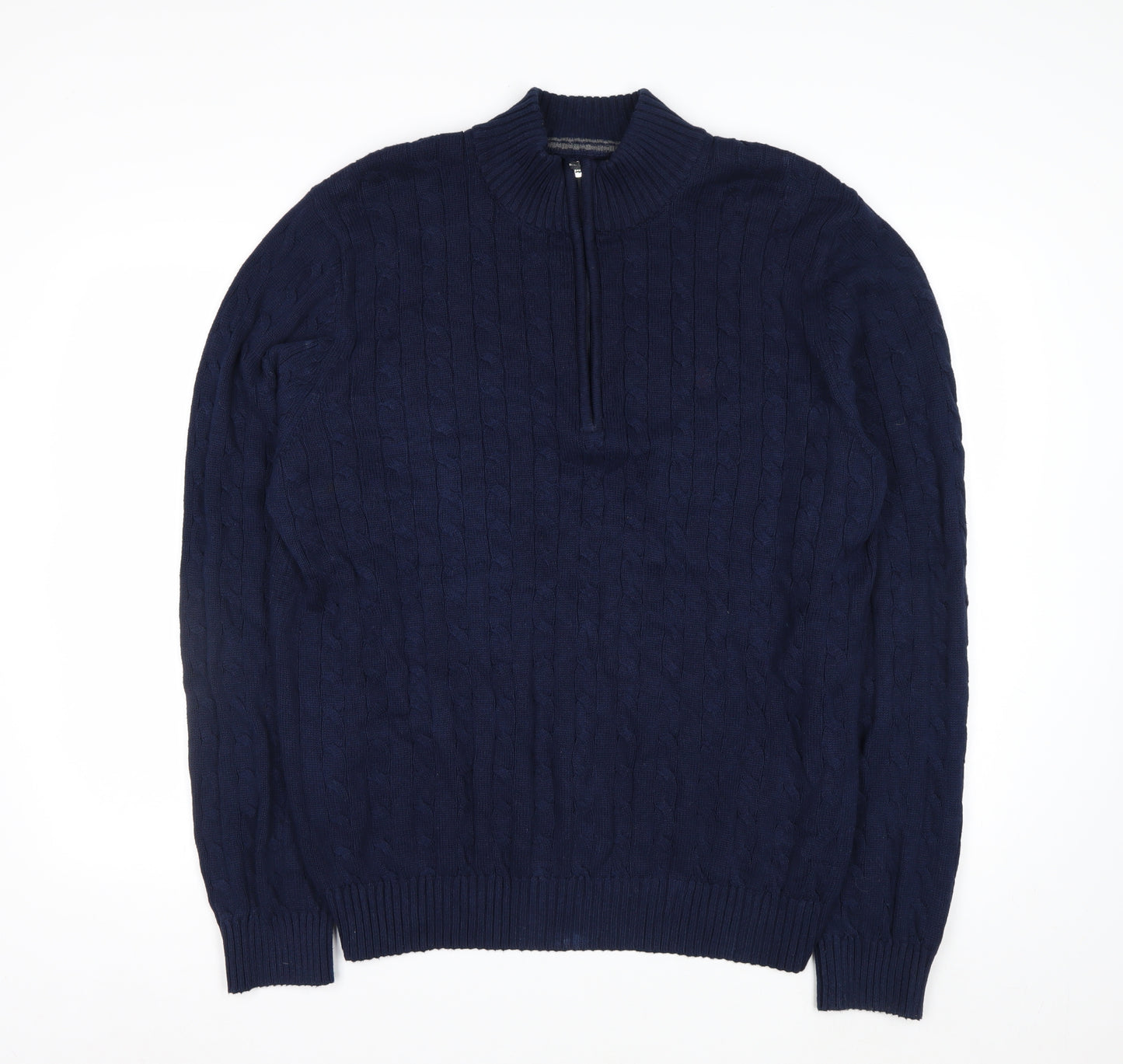 IZOD Men's Blue Cotton Cable-Knit 1/4 Zip Jumper Size L