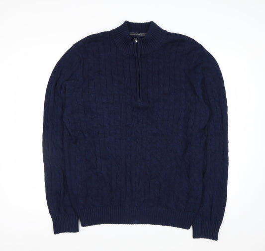 IZOD Men's Blue Cotton Cable-Knit 1/4 Zip Jumper Size L