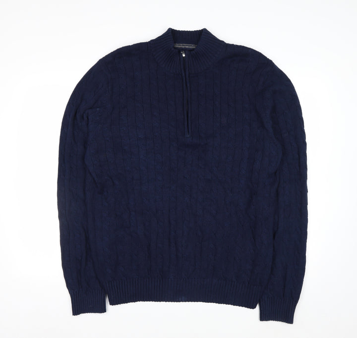 IZOD Men's Blue Cotton Cable-Knit 1/4 Zip Jumper Size L