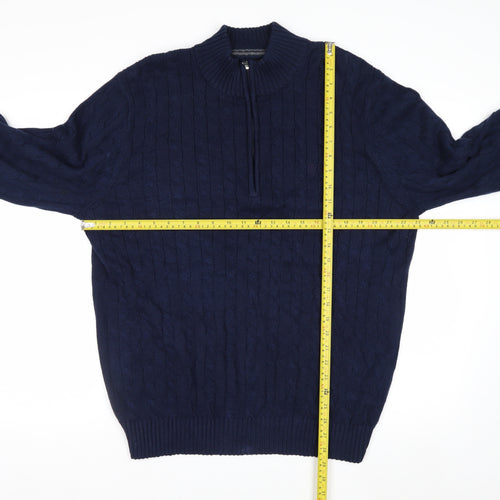 IZOD Men's Blue Cotton Cable-Knit 1/4 Zip Jumper Size L