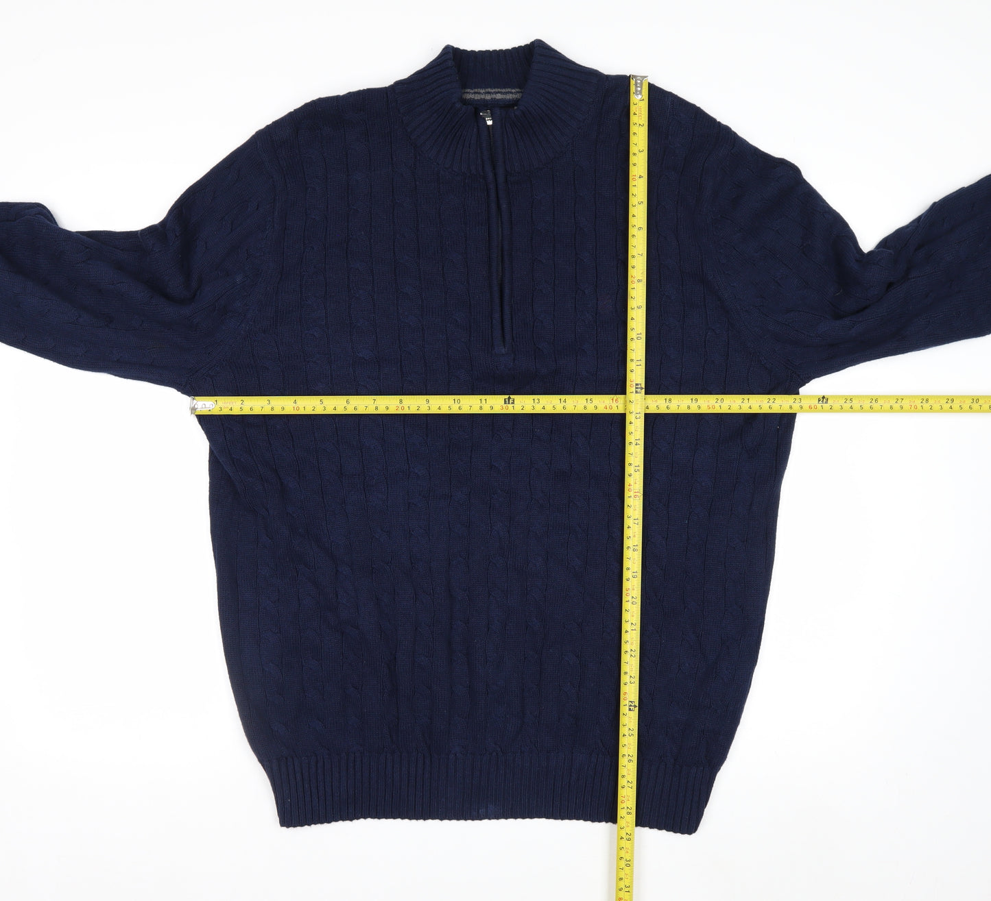 IZOD Men's Blue Cotton Cable-Knit 1/4 Zip Jumper Size L