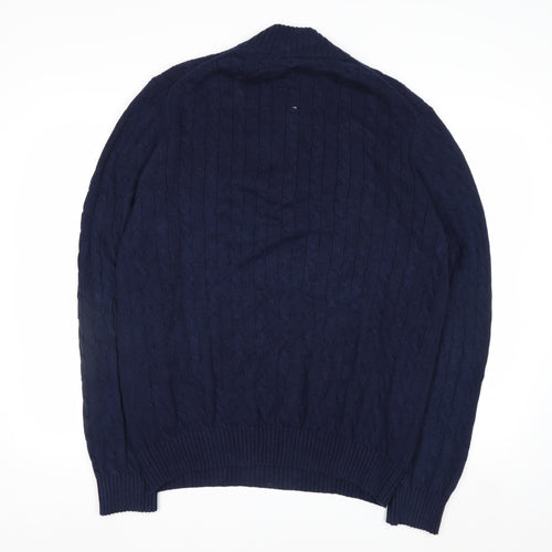 IZOD Men's Blue Cotton Cable-Knit 1/4 Zip Jumper Size L