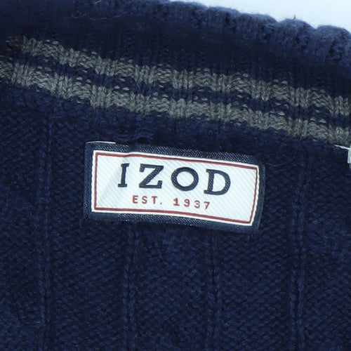 IZOD Men's Blue Cotton Cable-Knit 1/4 Zip Jumper Size L