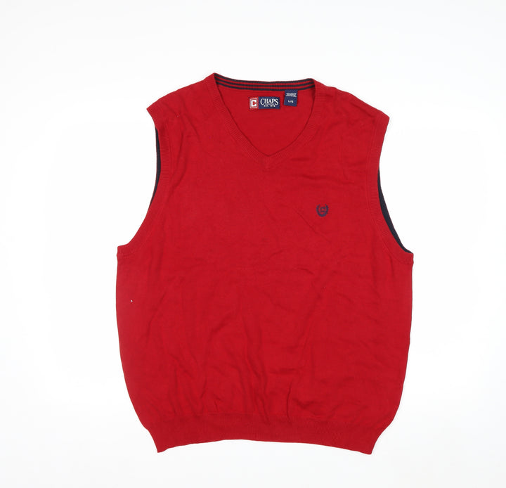 Chaps Men's Red Cotton Sleeveless V-Neck Knit Vest L Regular