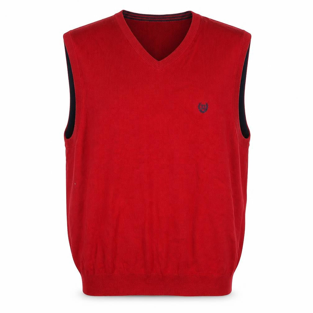 Front view of Chaps Men's Red Cotton Sleeveless V-Neck Knit Vest L Regular