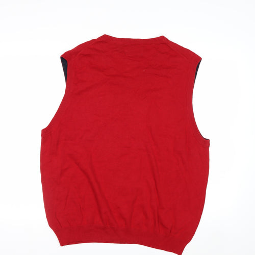 Chaps Men's Red Cotton Sleeveless V-Neck Knit Vest L Regular