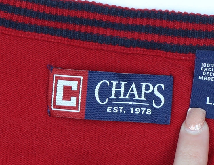 Chaps Men's Red Cotton Sleeveless V-Neck Knit Vest L Regular