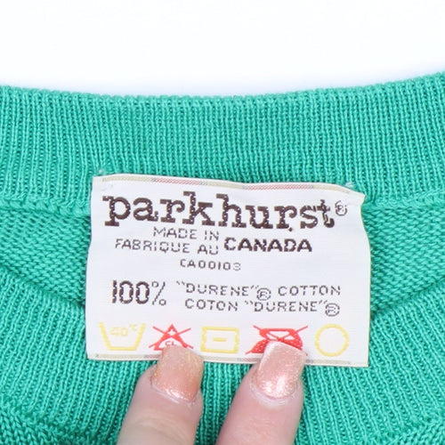Parkhurst Men's Green Cotton Crew Neck Jumper M Vintage Classic Knit
