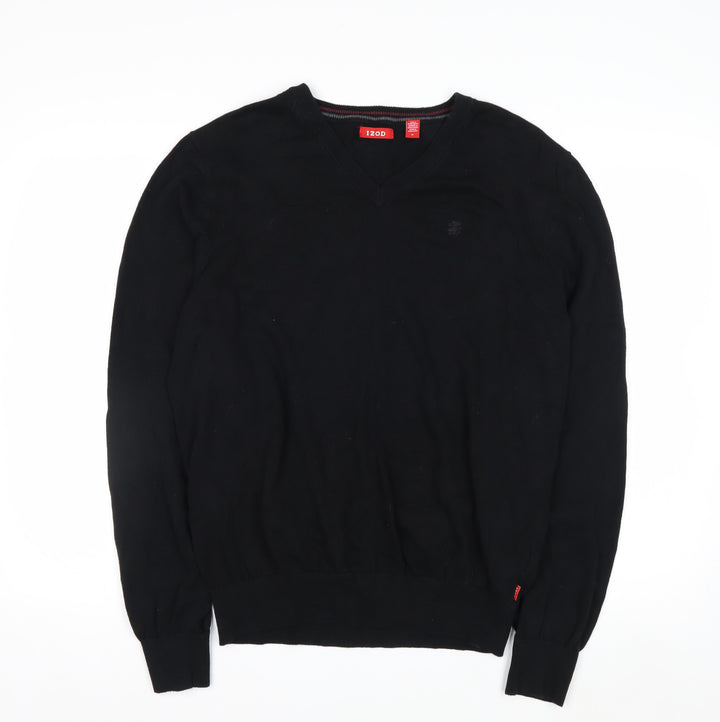 IZOD Men's Black Cotton V-Neck Pullover Jumper Size M