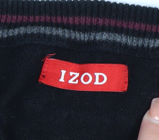 IZOD Men's Black Cotton V-Neck Pullover Jumper Size M