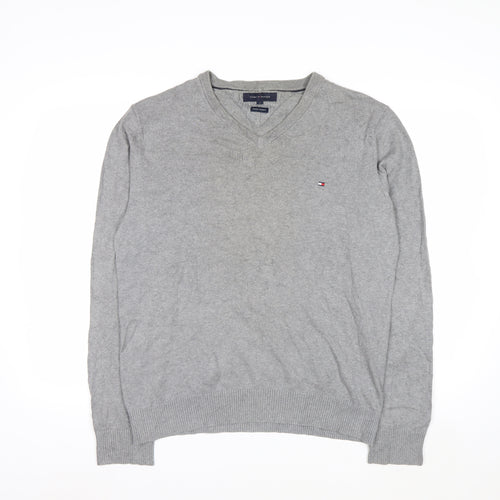 Tommy Hilfiger Men’s Grey V-Neck Cotton Cashmere Jumper M