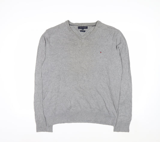 Tommy Hilfiger Men’s Grey V-Neck Cotton Cashmere Jumper M
