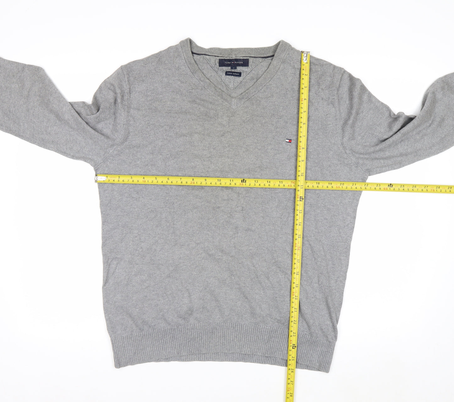 Tommy Hilfiger Men’s Grey V-Neck Cotton Cashmere Jumper M