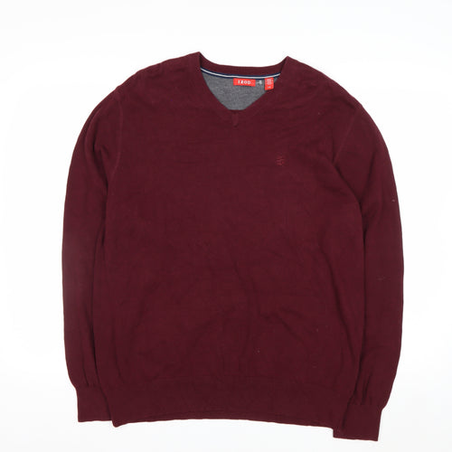 IZOD Men's Red V-Neck Cotton Pullover Jumper Size L