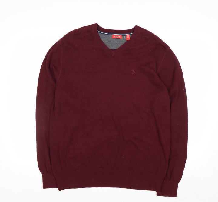 IZOD Men's Red V-Neck Cotton Pullover Jumper Size L