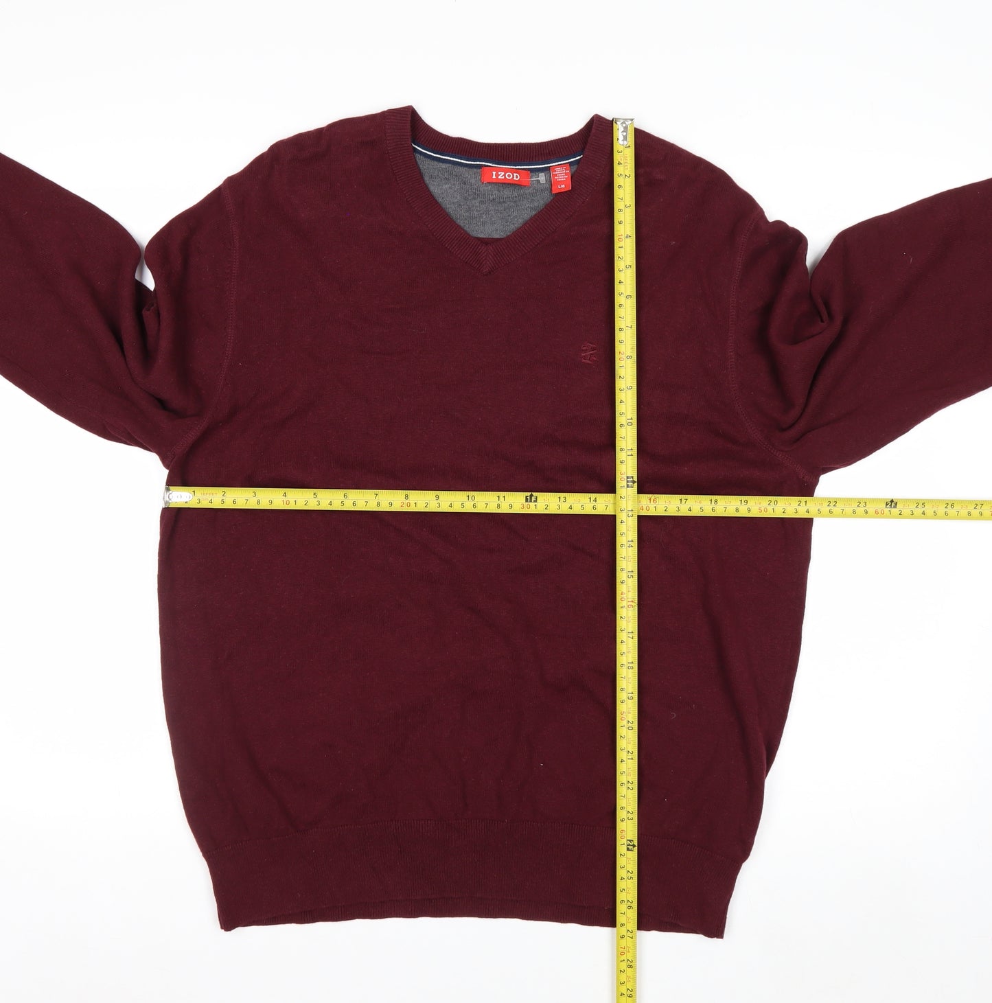 IZOD Men's Red V-Neck Cotton Pullover Jumper Size L