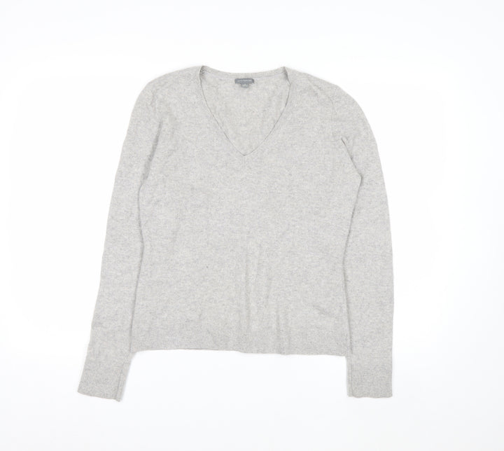 Ann Taylor Women Grey 100% Cashmere V-Neck Jumper Size S