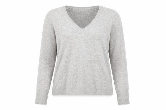 Front view of Ann Taylor Women Grey 100% Cashmere V-Neck Jumper, size S
