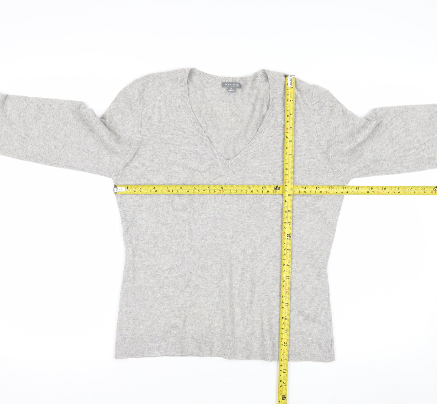 Ann Taylor Women Grey 100% Cashmere V-Neck Jumper Size S