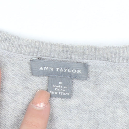 Ann Taylor Women Grey 100% Cashmere V-Neck Jumper Size S