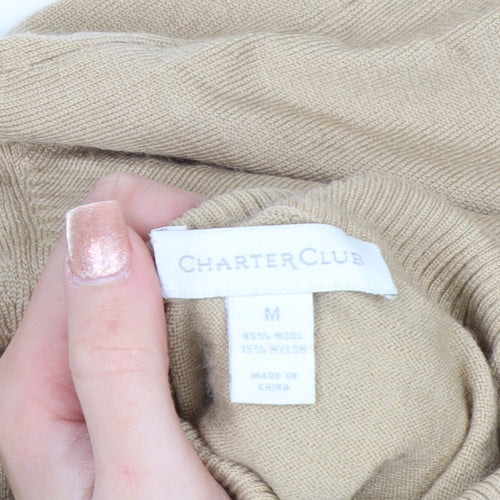 Charter Club Womens Beige Roll Neck Wool Blend Pullover Jumper M