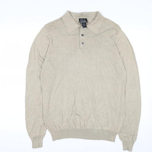 Jos. A. Bank Men’s Beige Silk Collared Henley Jumper M