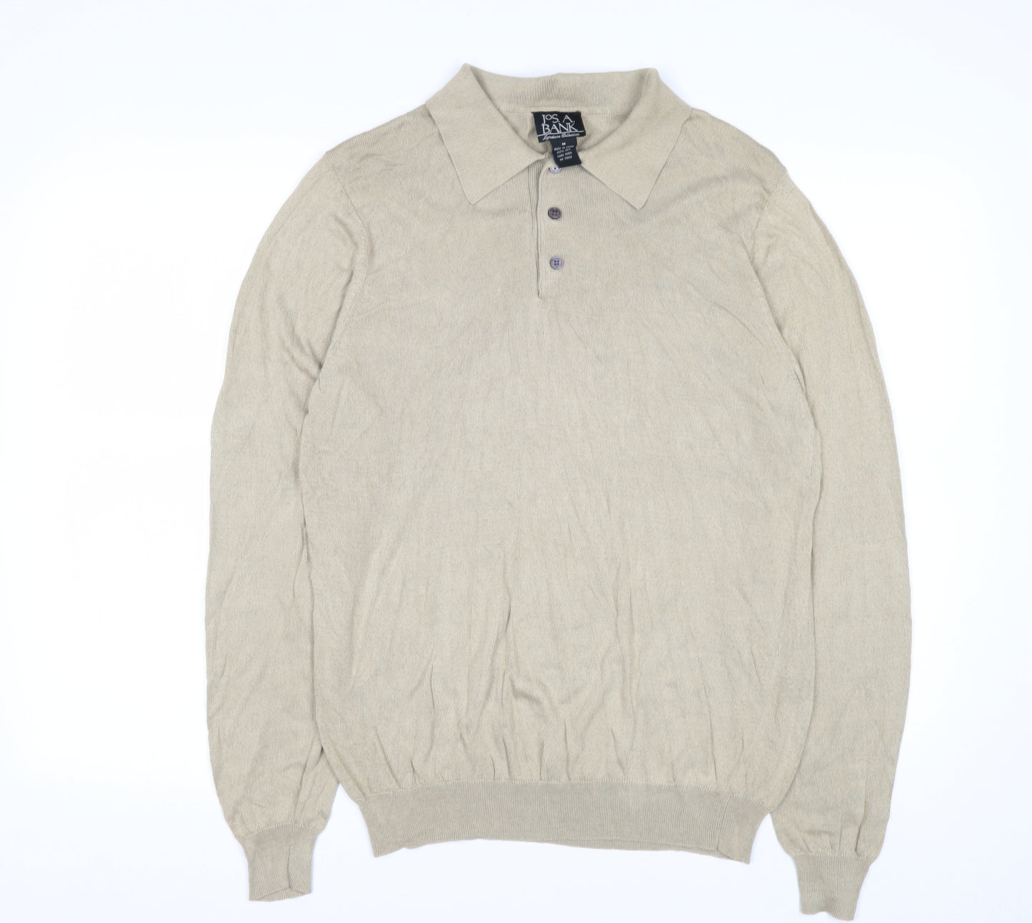 Jos. A. Bank Men’s Beige Silk Collared Henley Jumper M