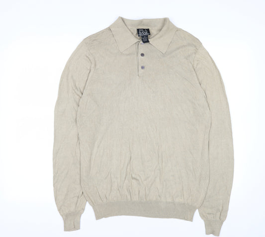 Jos. A. Bank Men’s Beige Silk Collared Henley Jumper M