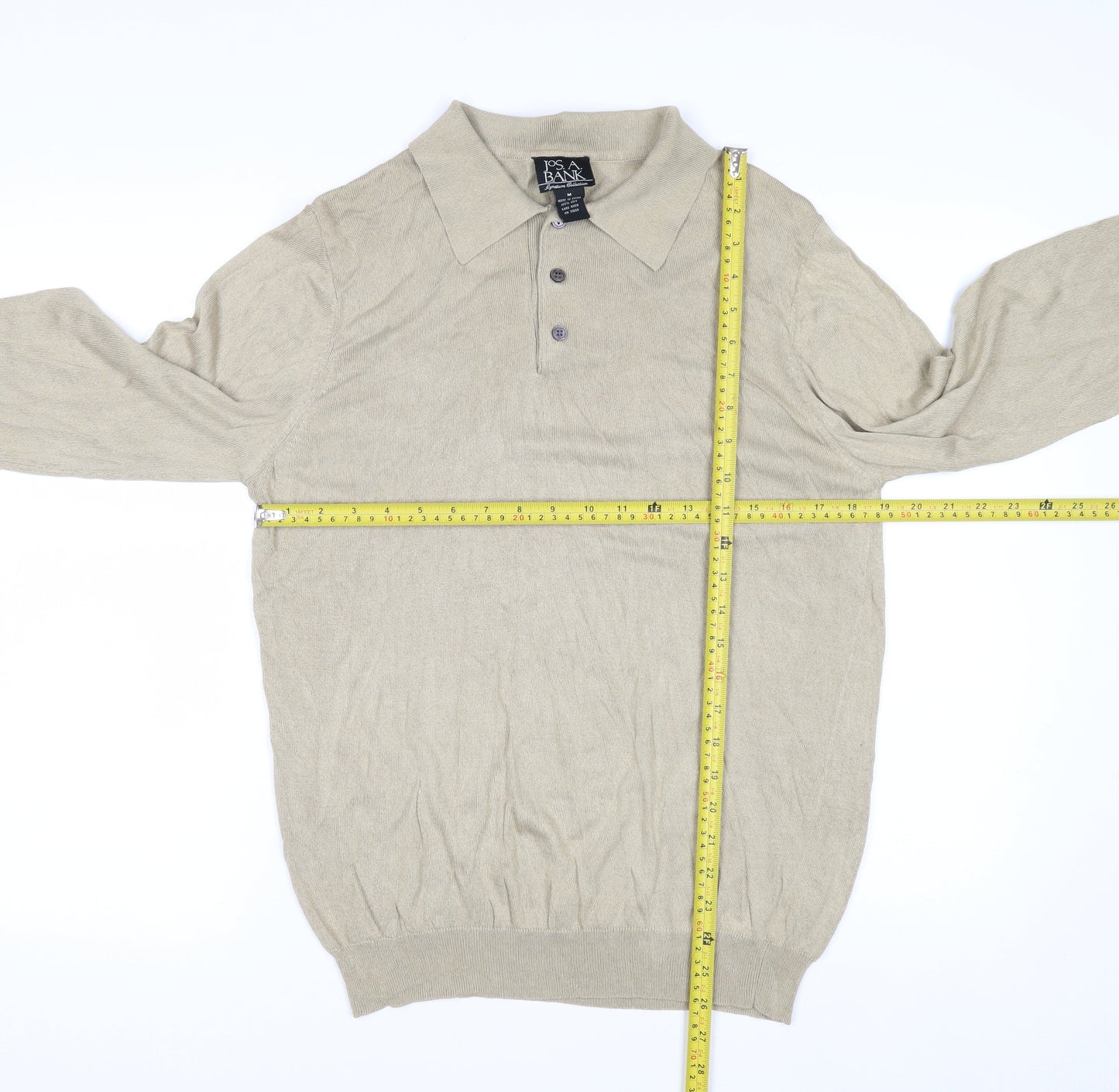 Jos. A. Bank Men’s Beige Silk Collared Henley Jumper M