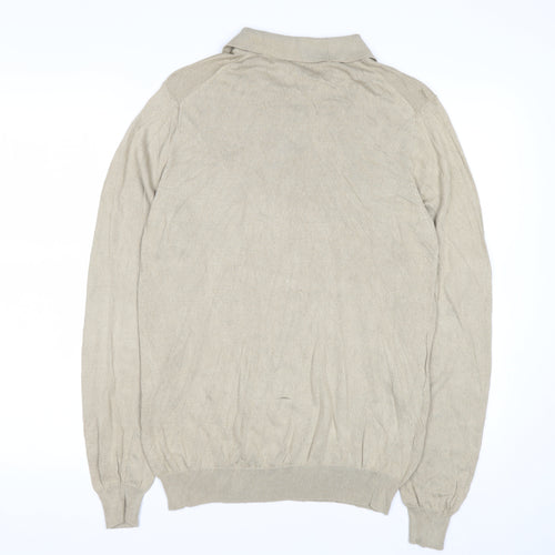 Jos. A. Bank Men’s Beige Silk Collared Henley Jumper M