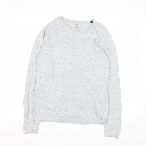 Jack & Jones Men's Grey Cotton Knit Jumper Size S Crew Neck Pullover
