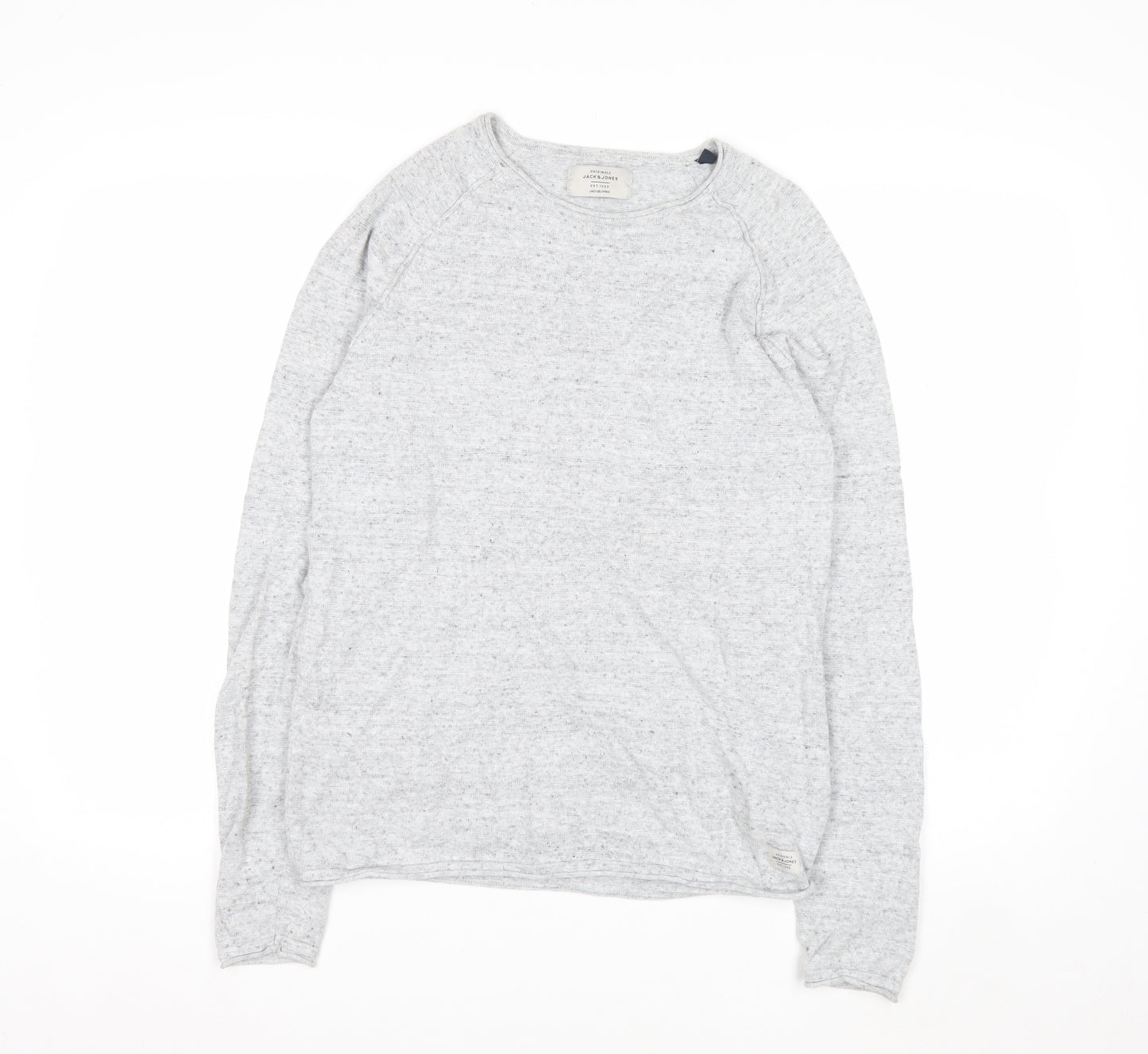 Jack & Jones Men's Grey Cotton Knit Jumper Size S Crew Neck Pullover