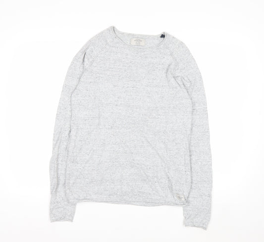 Jack & Jones Men's Grey Cotton Knit Jumper Size S Crew Neck Pullover