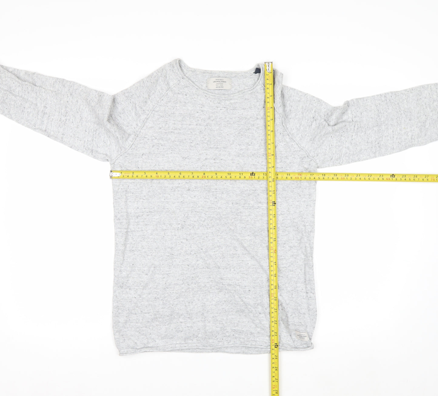 Jack & Jones Men's Grey Cotton Knit Jumper Size S Crew Neck Pullover