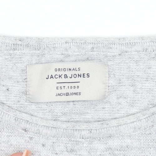 Jack & Jones Men's Grey Cotton Knit Jumper Size S Crew Neck Pullover