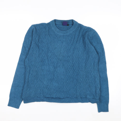 Beyond Retro Women's Blue Crew Neck Cable-Knit Jumper Size S